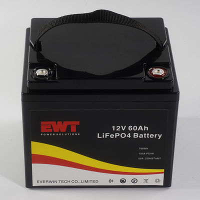 شعار مخصص 12V 60AH LiFePo4 بطارية صندوق التخزين الحاجز المعدني للضوء LED 4000 دورة عمل