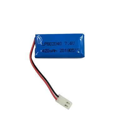 LP602040 7.4V 420MAH بطارية البوليمر الليثيومية مع 0.2C تشغيل التيار الحالي و PCM بما في ذلك