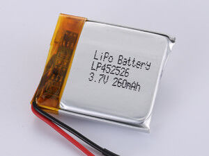 3.7 فولت LP452526 260MAH بطارية ليتيم آيون البوليمر طويلة الأمد كثافة الطاقة 150-200 Wh / kg درجة حرارة التفريغ -20 °C إلى 60 °C