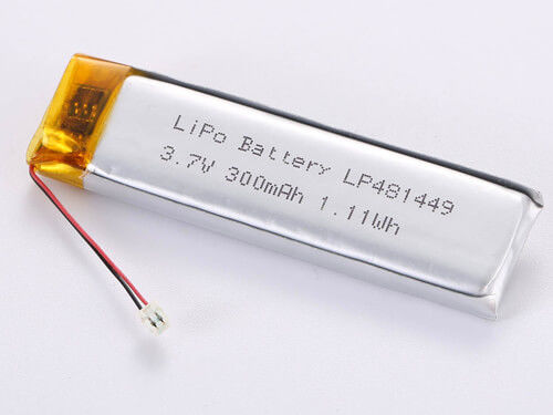 LP481449 3.7V 300MAH JST وصلة تفريغ حزمة LiPo ذات سعة عالية للتطبيقات المهنية -20 إلى 45 درجة مئوية