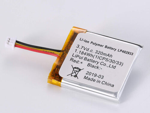 بطارية ليثيوم أيون قوية 3.7 فولت 320MAH LP402933 مع 500-1000 دورة ومدى درجة حرارة واسع
