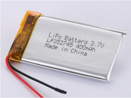 UN38.3 معتمدة LP352745 3.7V 400MAH بطارية البوليمر الليثيومية لشحن سريع لمدة ساعتين وتفريغ طويل لمدة 4-6 ساعات