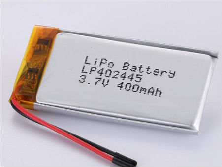 LP402445 3.7V 400MAH بطارية البوليمر الليثيومية الفضية الشفافة مع أسلاك 50 مم الأسلاك الحمراء والأسود أكسيدات الكوبالت الليثيوم