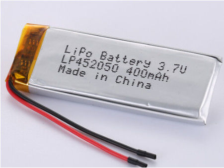أوراق الفضة والبيفك الشفاف LP452050 3.7V 400MAH 50 مم الأسلاك الحمراء البوليمر ليثيوم أيون قابلة لإعادة الشحن