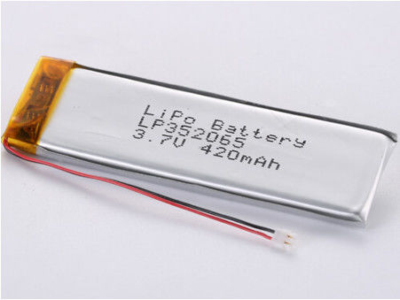LP352065 3.7V 420MAH بطارية الليثيوم البوليمر مع أسلاك حمراء وسوداء 50 ملم معتمدة ROHS ضمان 12 شهرًا