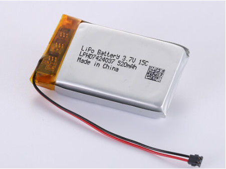 بطارية الليثيوم البوليمر الفضية ذات الطاقة الطويلة LPHD7424037 3.7V 520MAH مع حماية PCB